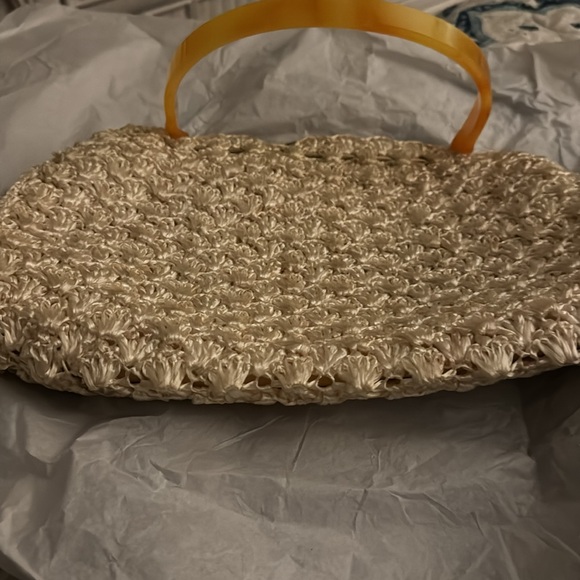 Vintage Large Woven Raffia Top Handle Ivory Cream Granny Core Handbag - Picture 13 of 14